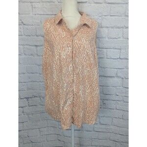 Eco Threads Linen Blend Button Up Sleeveless Blouse XL Dusty Coral Tunic